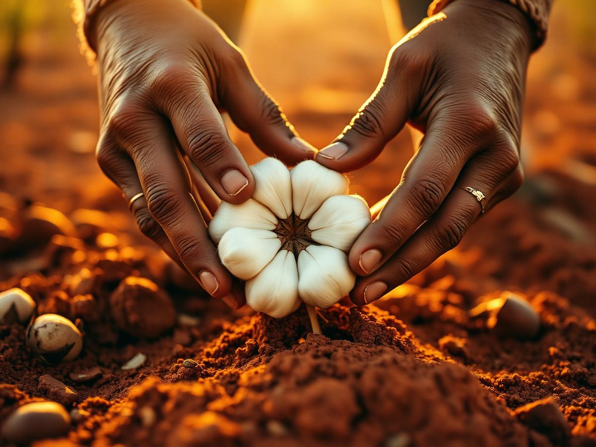 Hands cradling a cotton boll over Alabama red clay